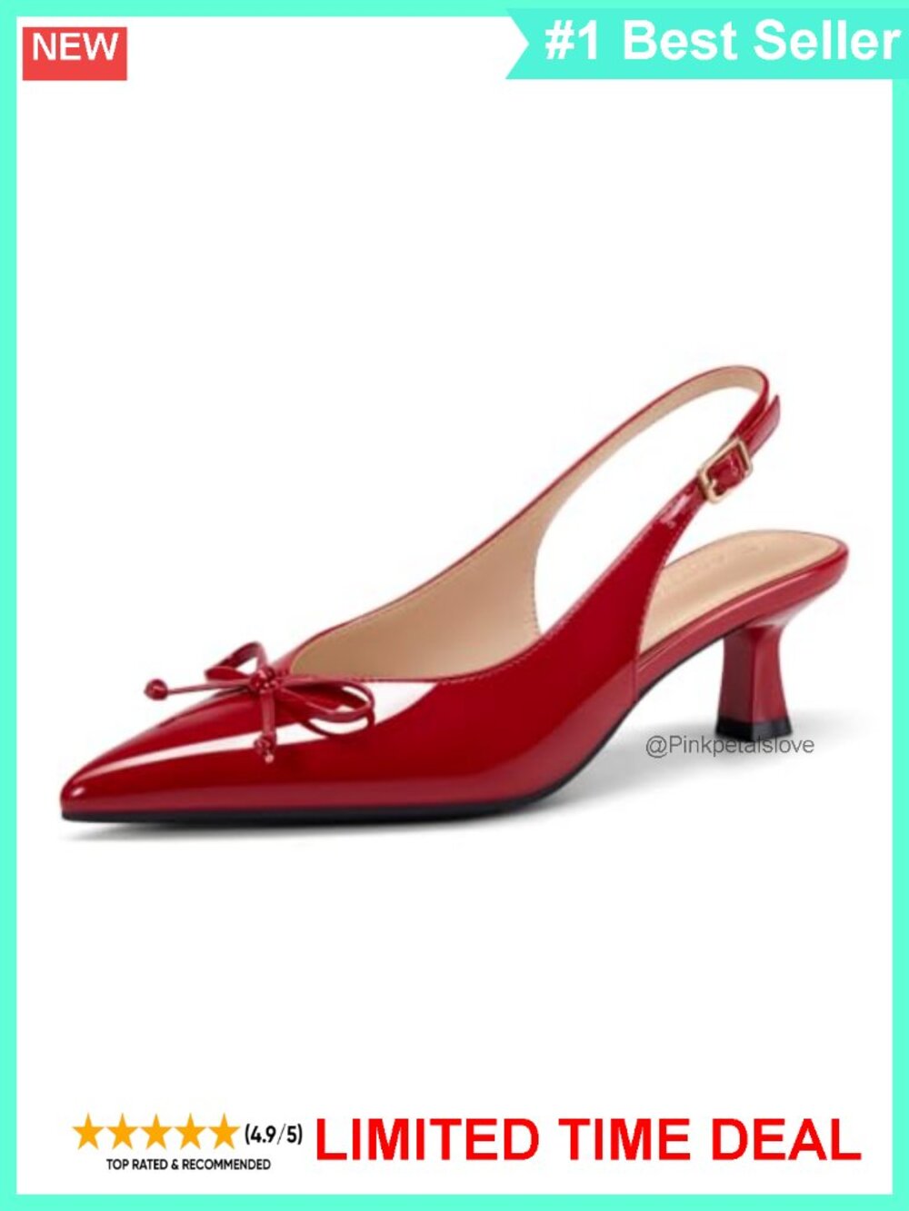 Slingback Kitten Heel Pumps Pointed Toe Bow Faux Leather Office Dress Shoes